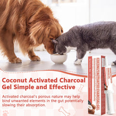 Trihood charcoal-kaolin blend shown as simple ingredients for pet care.