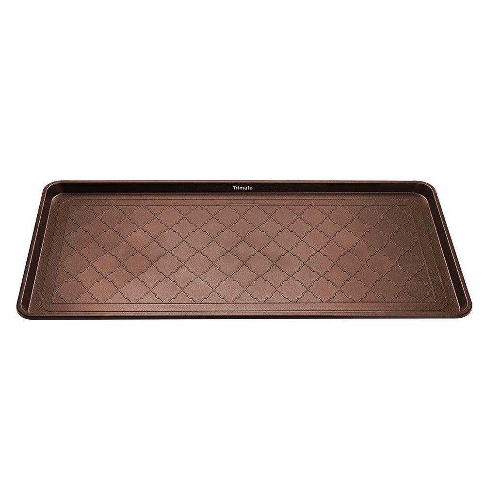 Trimate all weather boot tray in indoor/outdoor setting showing large 40x20 footprint for footwear and items
