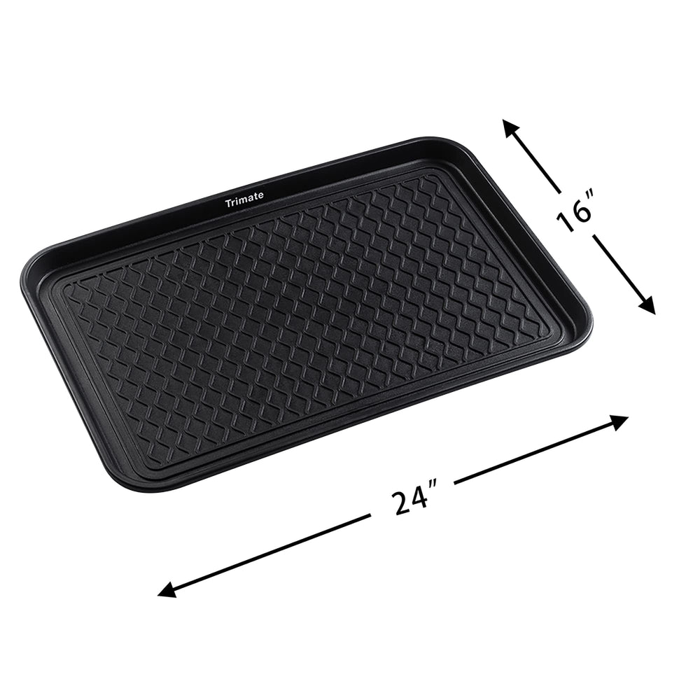 Trimate boot tray raised edge closeup highlights containment of spills and mud.
