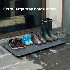 Trimate boot tray with raised edge catches spills and dries boots faster.