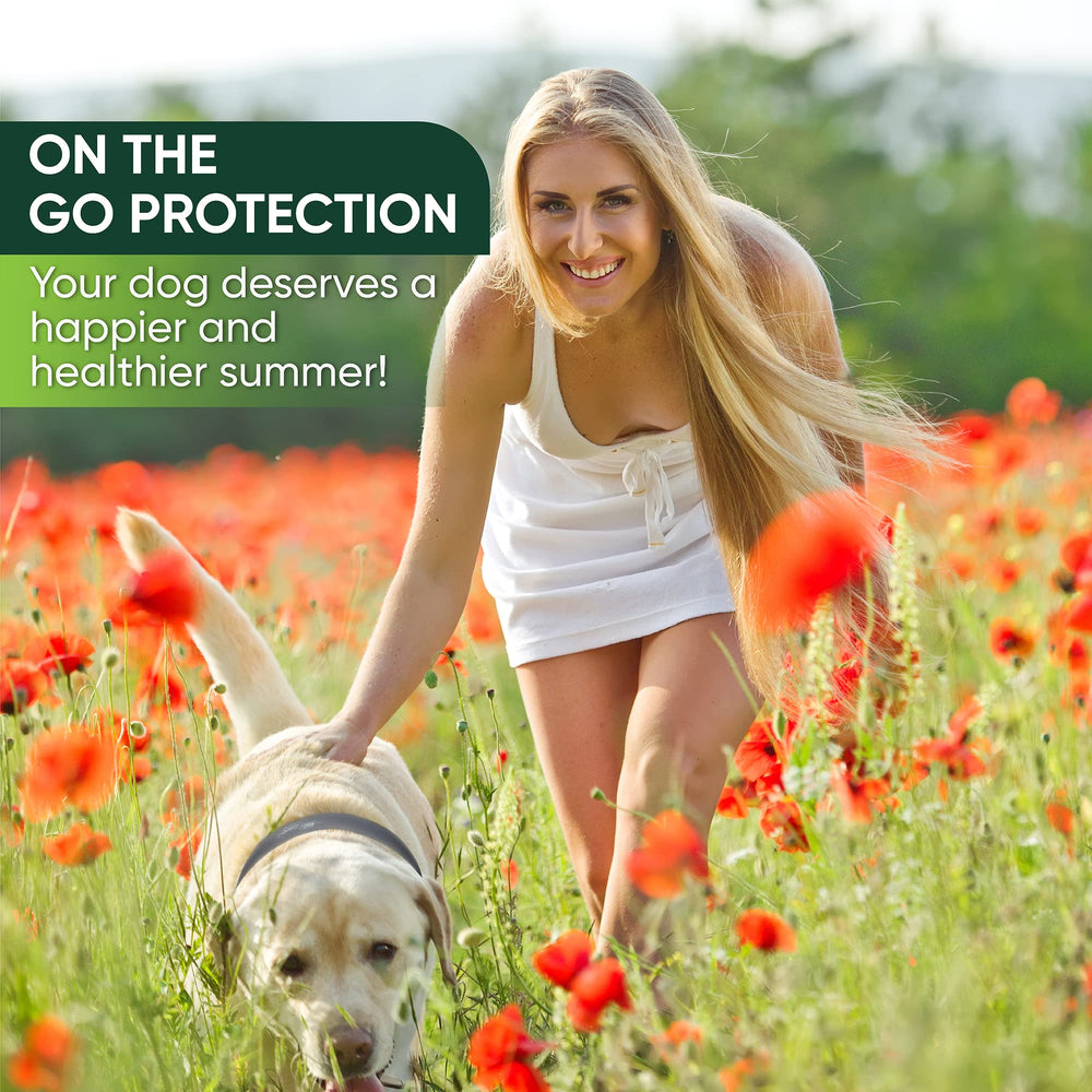 TriOak non-greasy formula collar worn during walks and baths for comfortable wear.