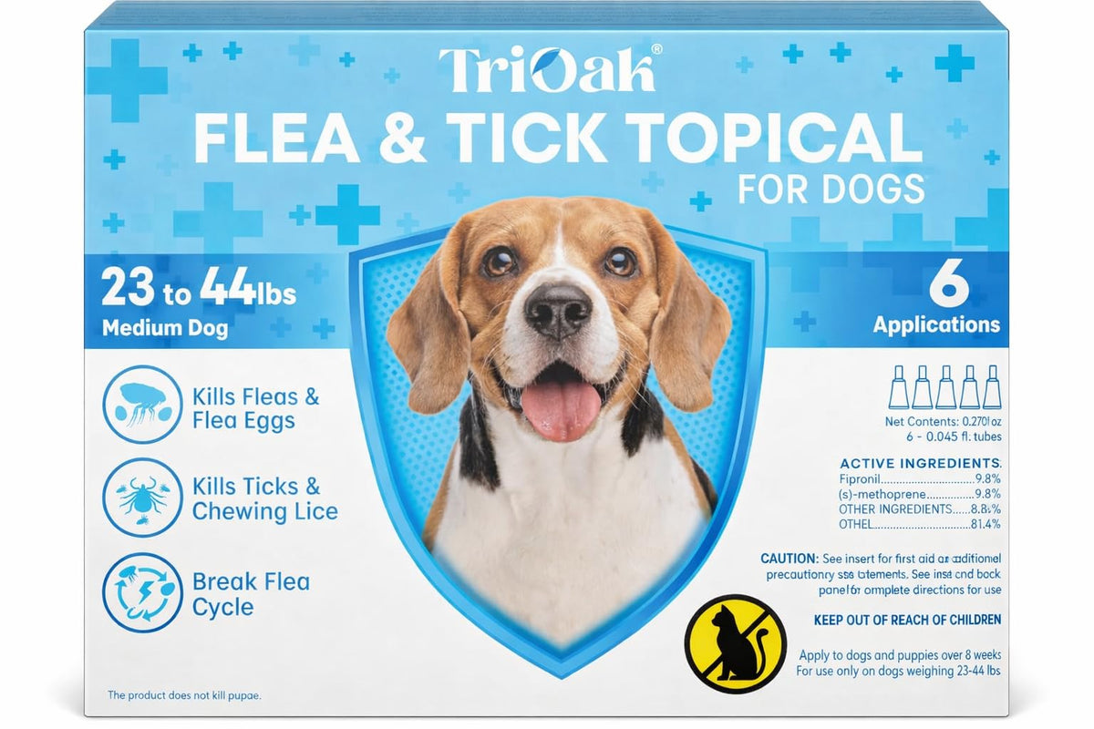 TriOak flea-tick-dog-application demonstrates easy topical application for medium dogs.