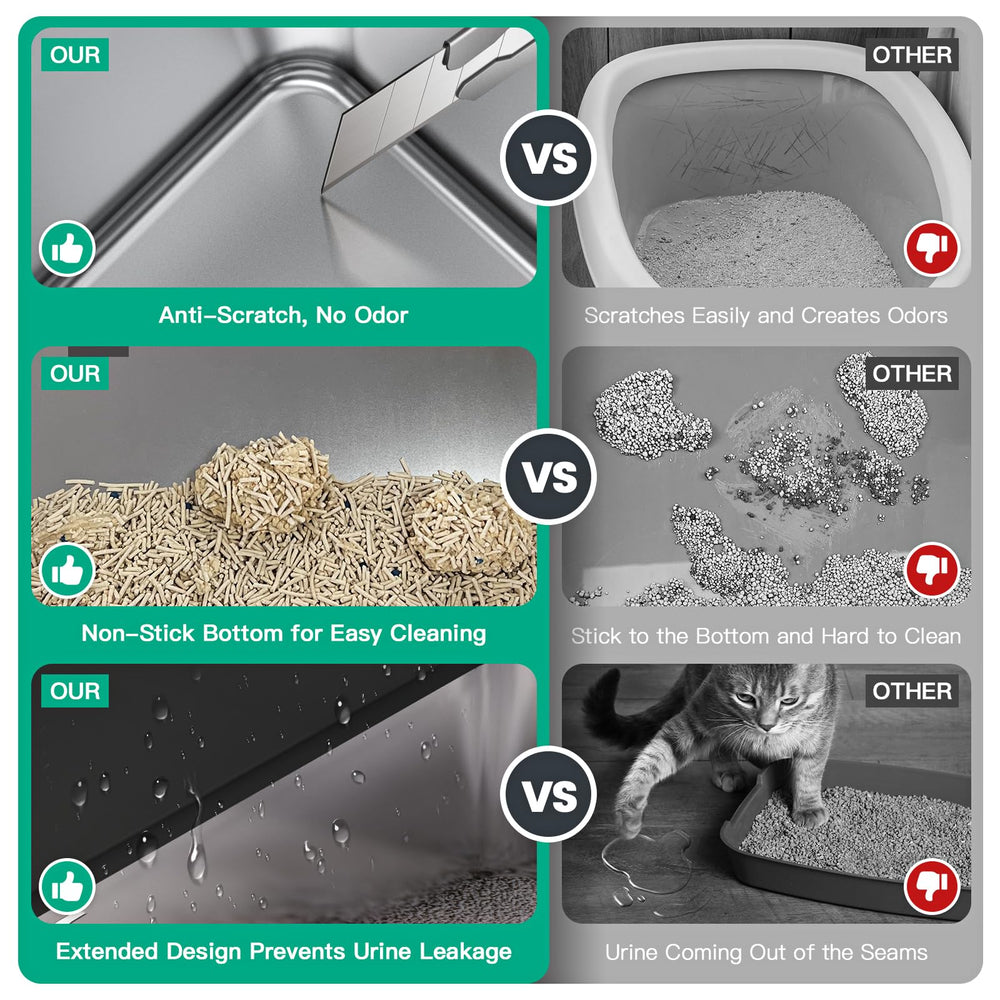 Tripamin metal litter box resists odors and scratches for long-lasting use.