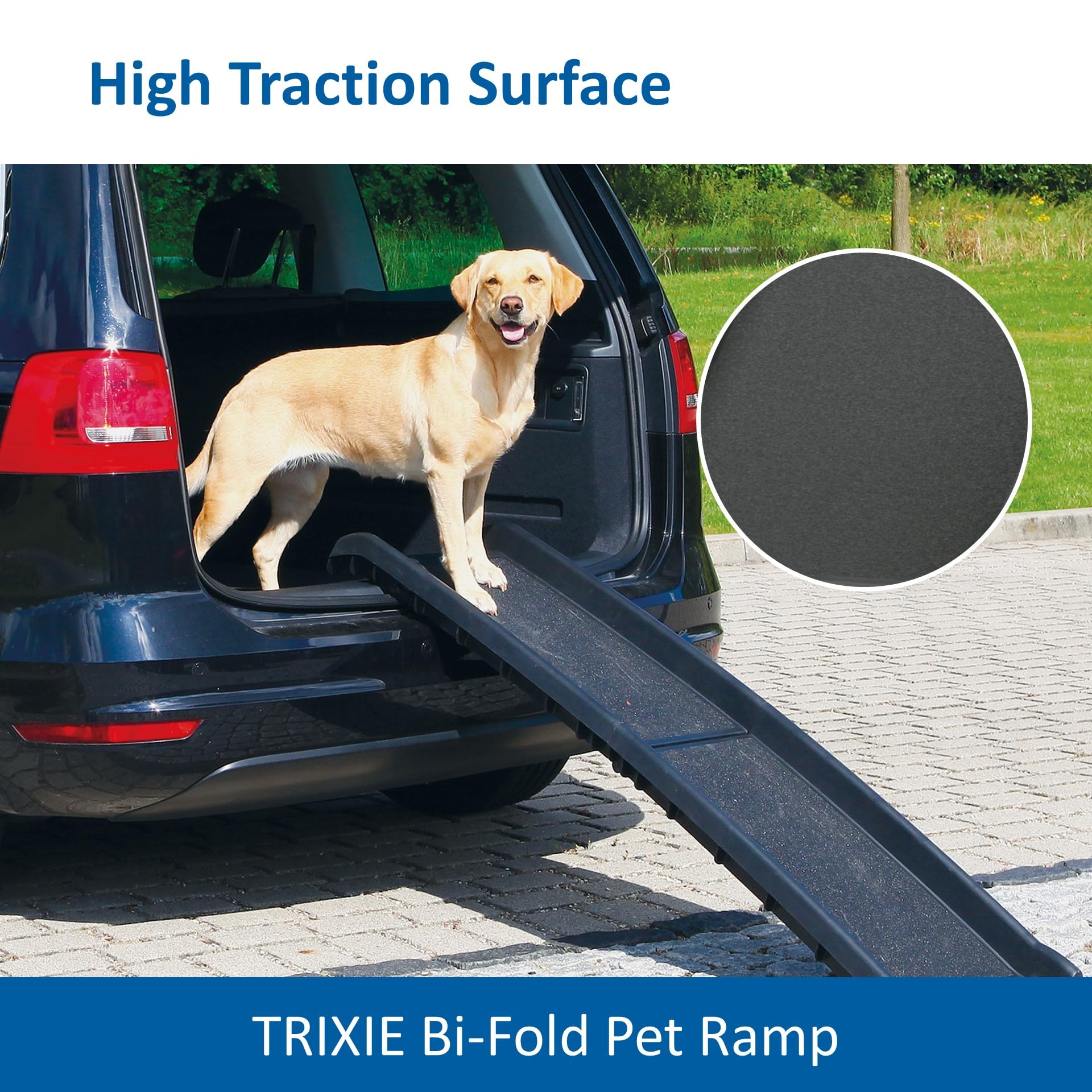 TRIXIE dog ramp extended to 61-4 inches length for tall vehicle access.