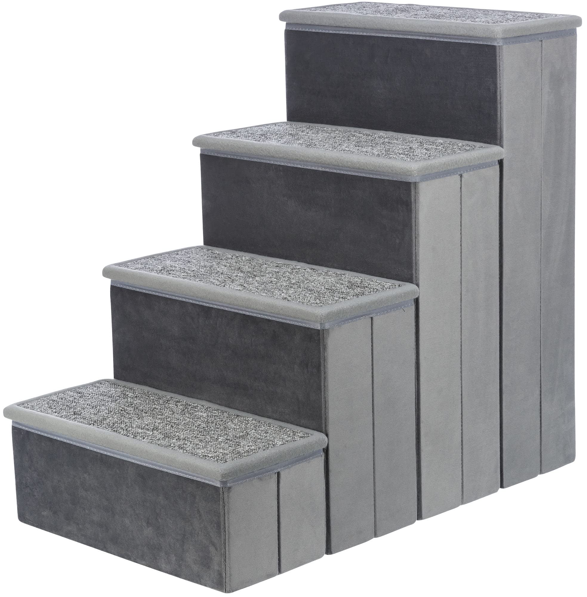 TRIXIE Velour 4-step foldable gray dog stairs ideal for bed access.