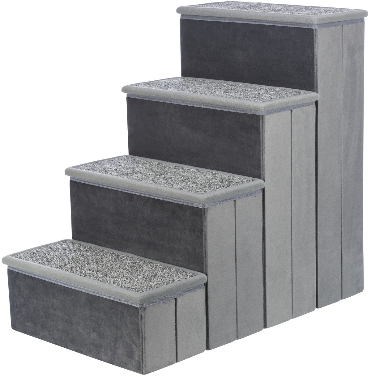 TRIXIE Velour 4-step foldable gray dog stairs ideal for bed access.