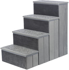 TRIXIE Velour 4-step foldable gray dog stairs ideal for bed access.