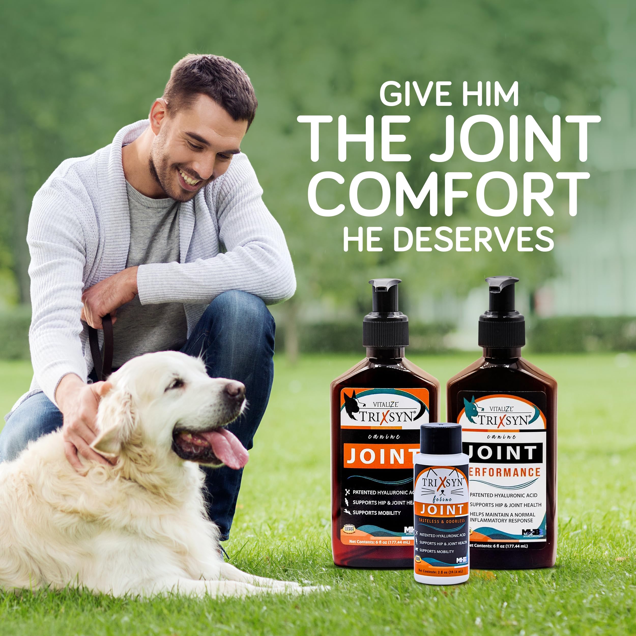 Senior dog benefits from TRIXSYN daily dosing for joint support.