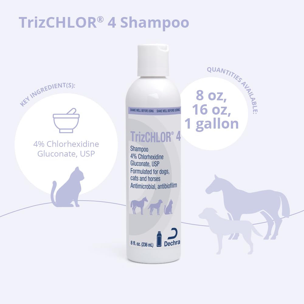 TrizCHLOR 4 Shampoo close-up showing cleansing lather on fur.