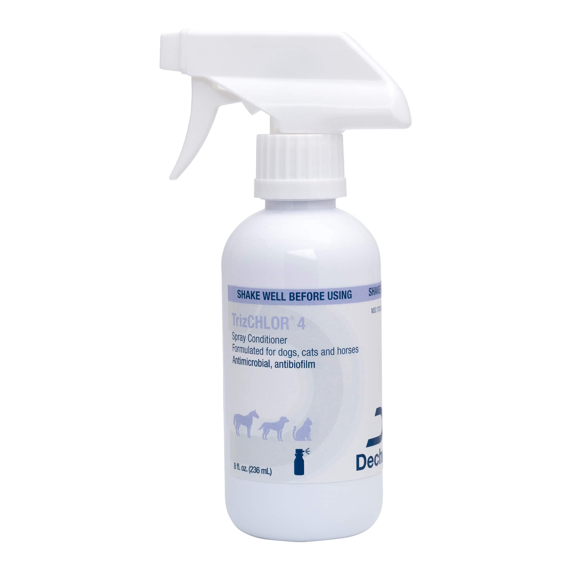 TrizCHLOR 4 spray conditioner for dogs bottle shows easy mist application for coats.