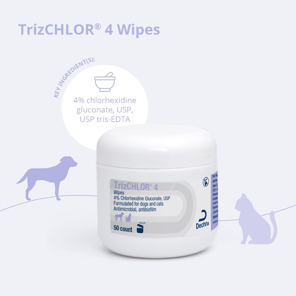 TrizCHLOR 4 Wipes dog application demonstrates gentle cleanup