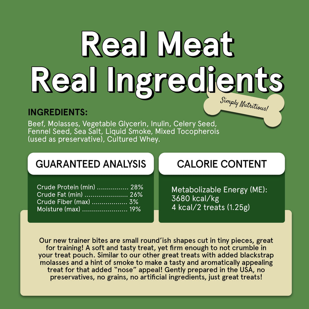 TRMC Free-range grass-fed beef bites ideal for daily training.