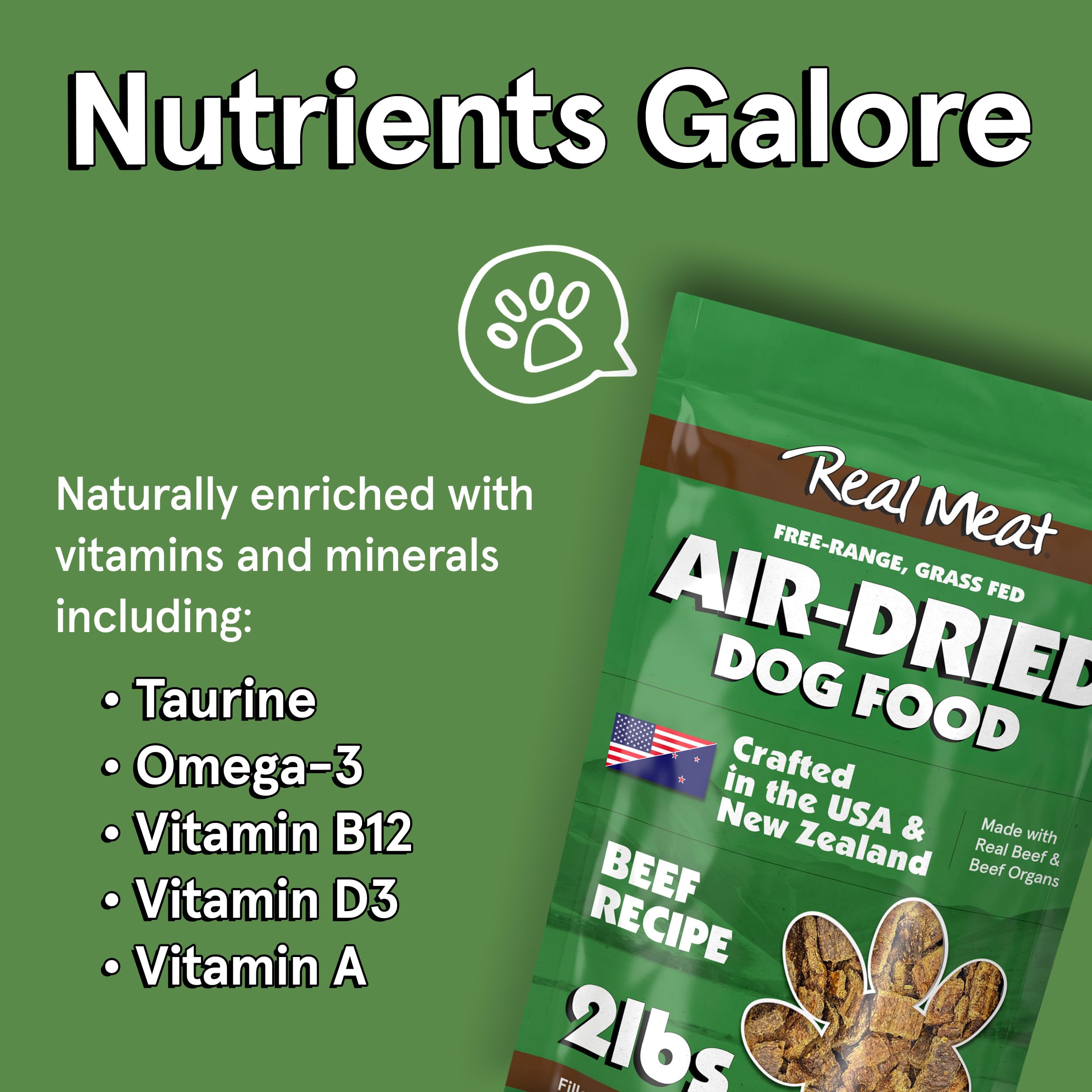 TRMC Real Meat air-dried dog food beef bites sourced from free-range grass-fed cows.