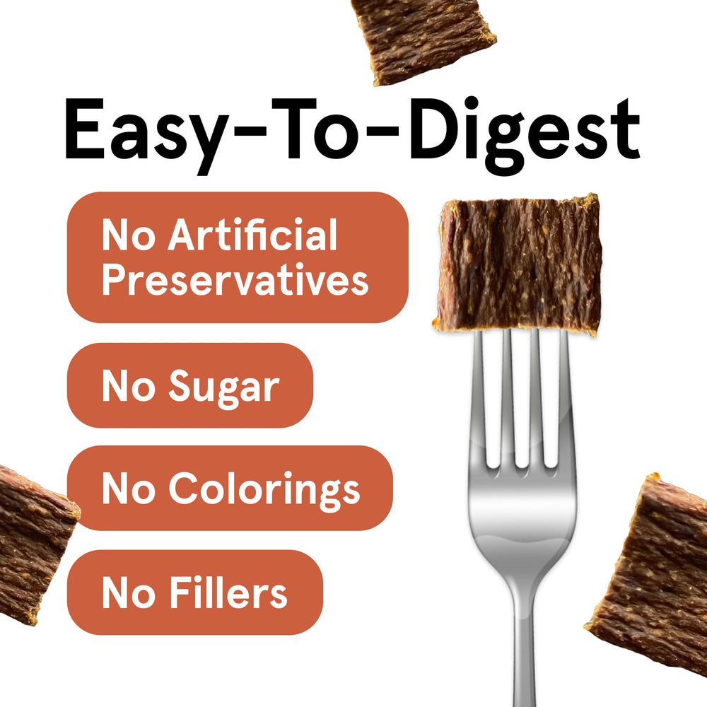 TRMC Grain-free venison jerky designed for sensitive stomachs.