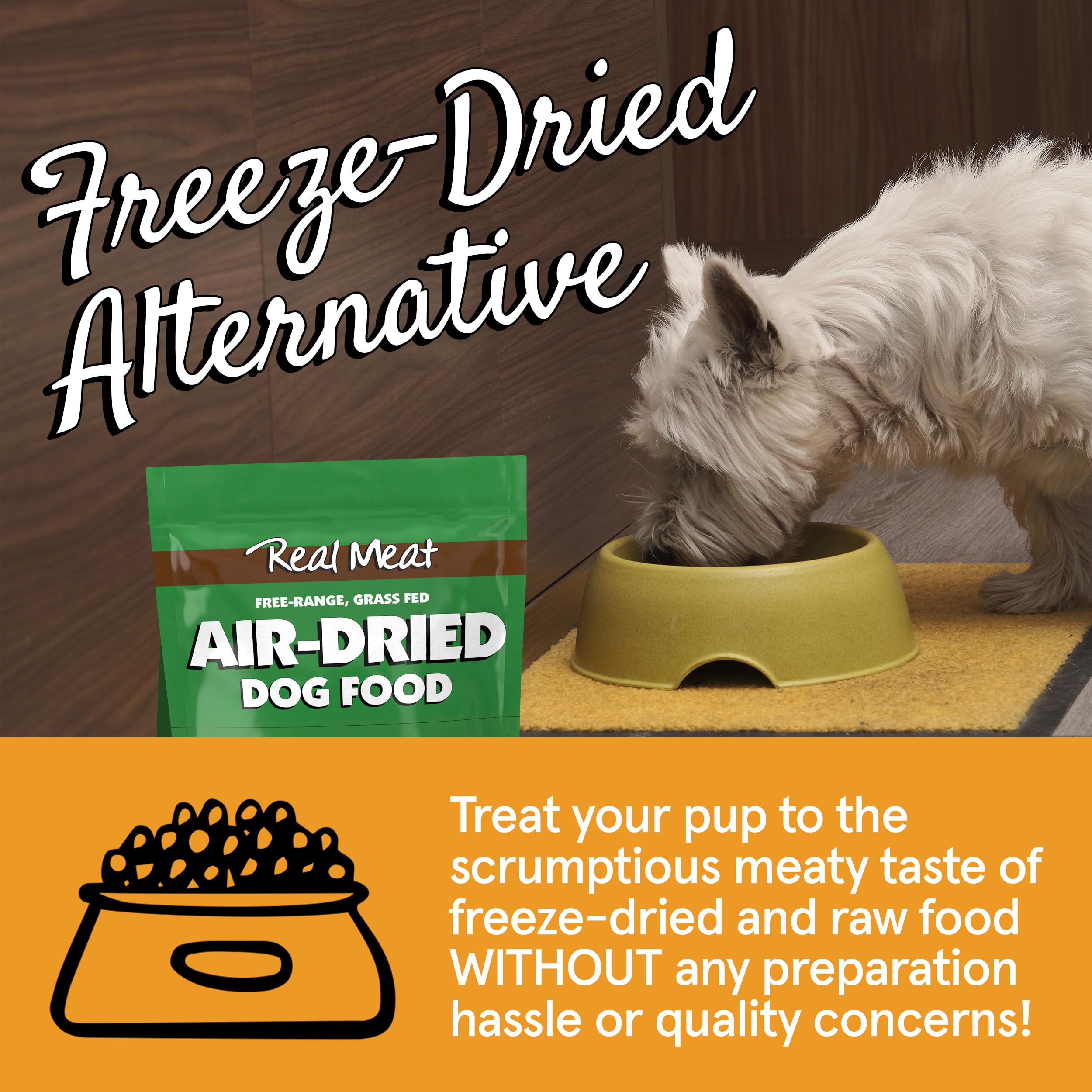 TRMC Real Meat air-dried dog food beef bites suitable for puppies through seniors.