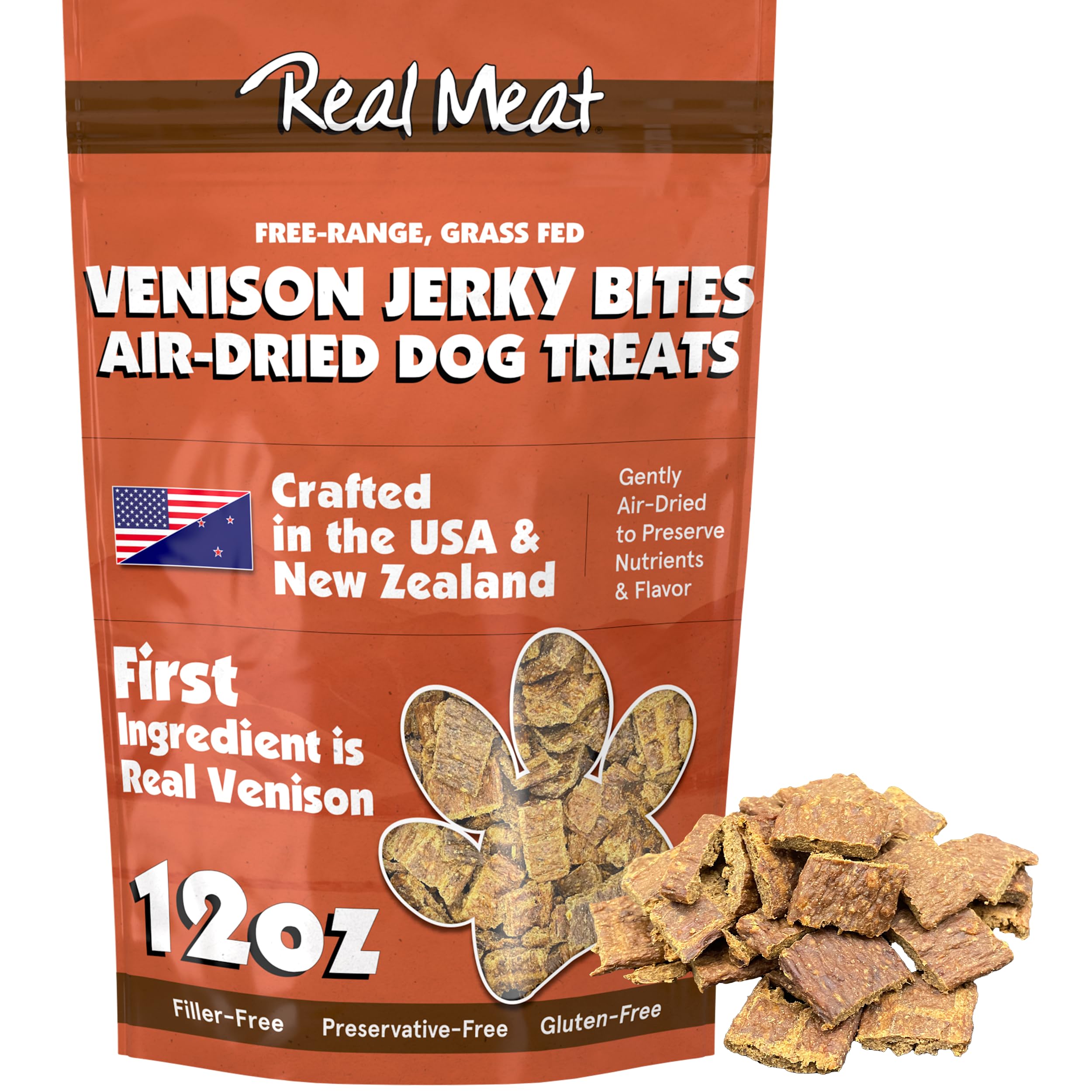 TRMC Real Meat venison jerky bites for training rewards and tasty snacking.