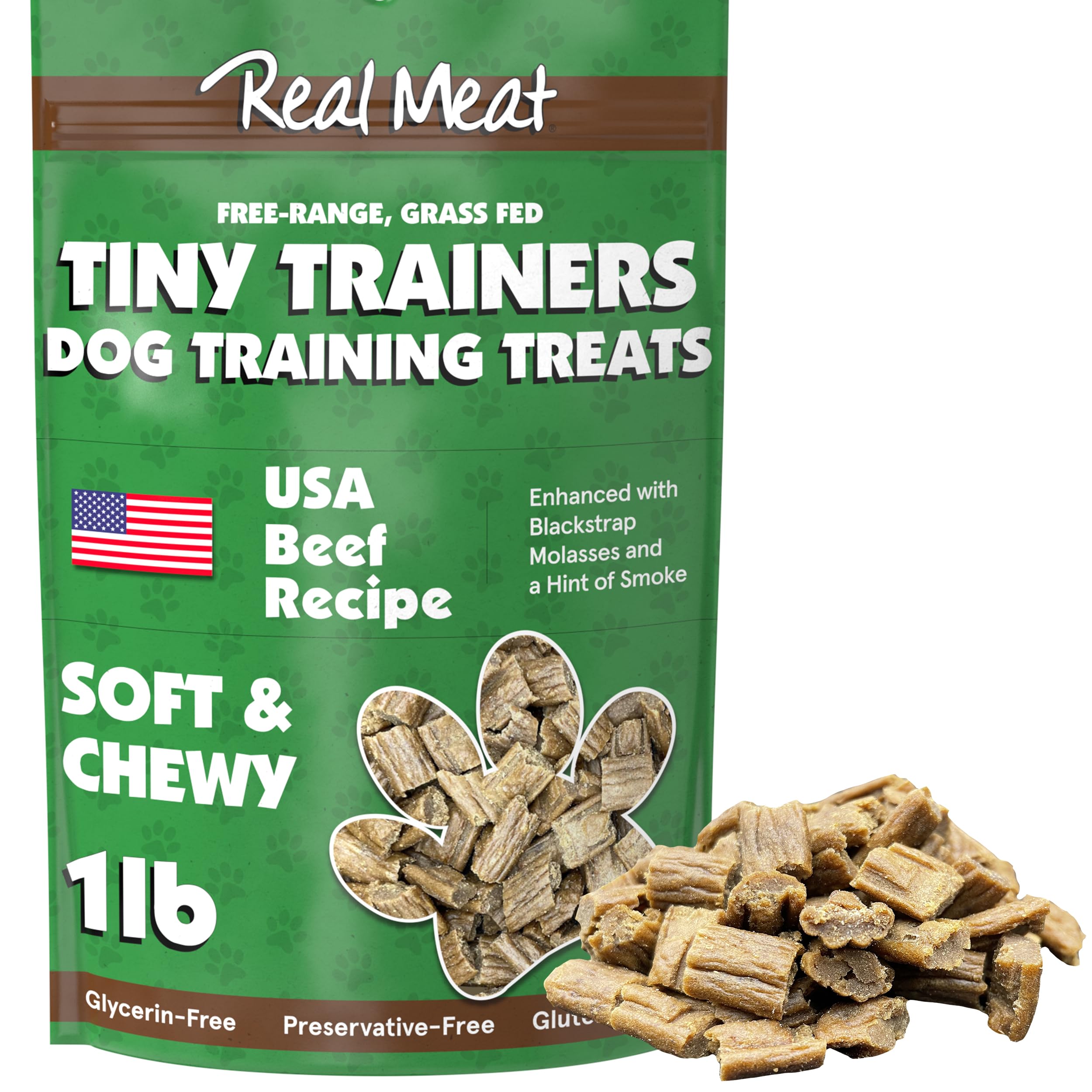 TRMC Real Meat Tiny Trainer Bites beef treats for training rewards.
