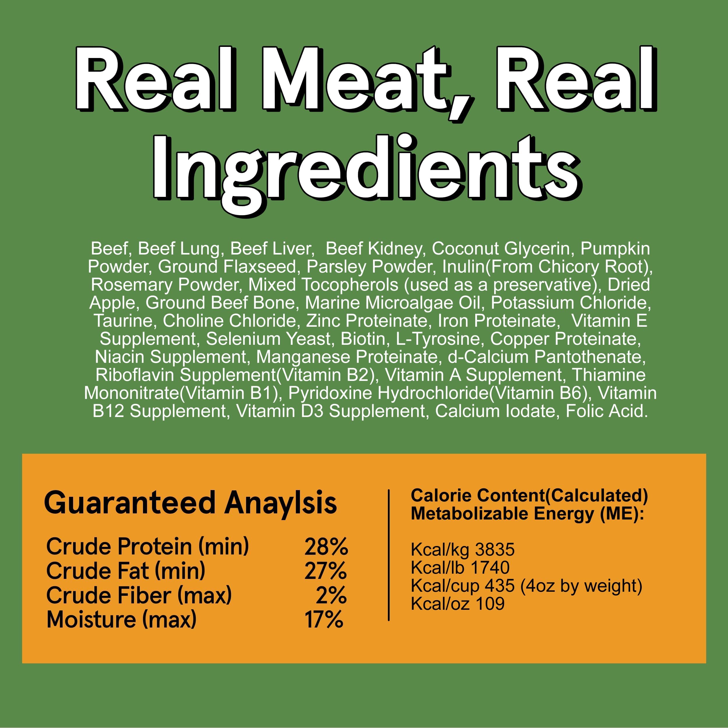 TRMC Real Meat air-dried dog food beef bites in USA-crafted bag.