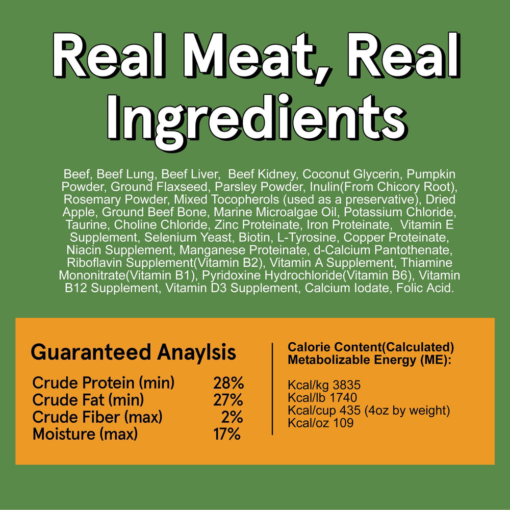 TRMC Real Meat air-dried dog food beef bites in USA-crafted bag.