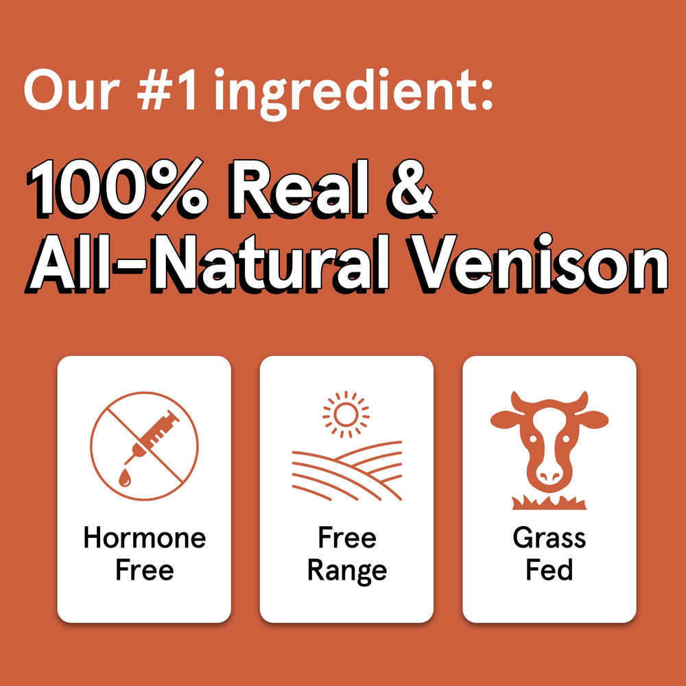 TRMC venison dog treats air-dried to preserve flavor and nutrients.