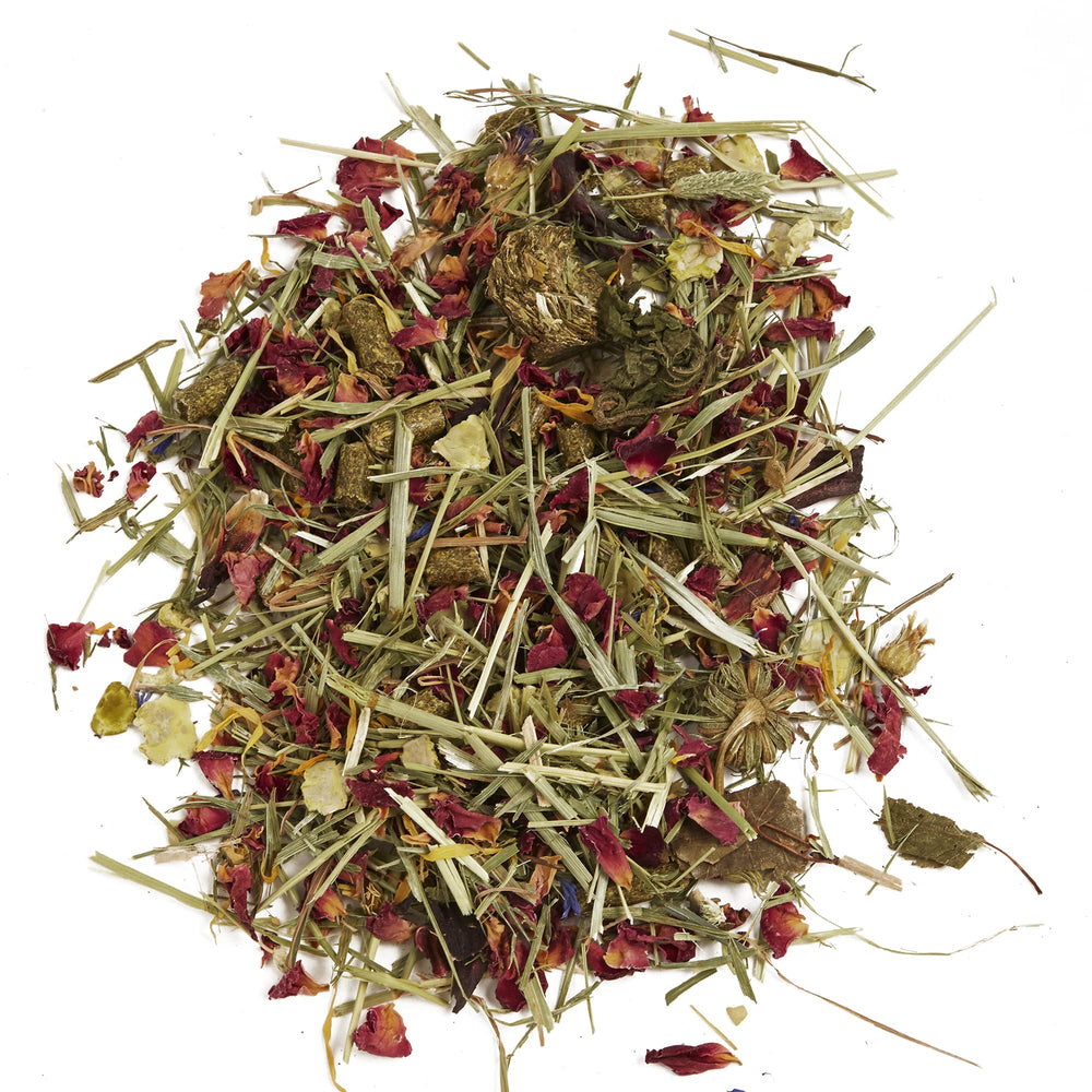 Tropical Carnival Flower and Leaf Blend image showcases hibiscus and rose petals for flavor and enrichment.