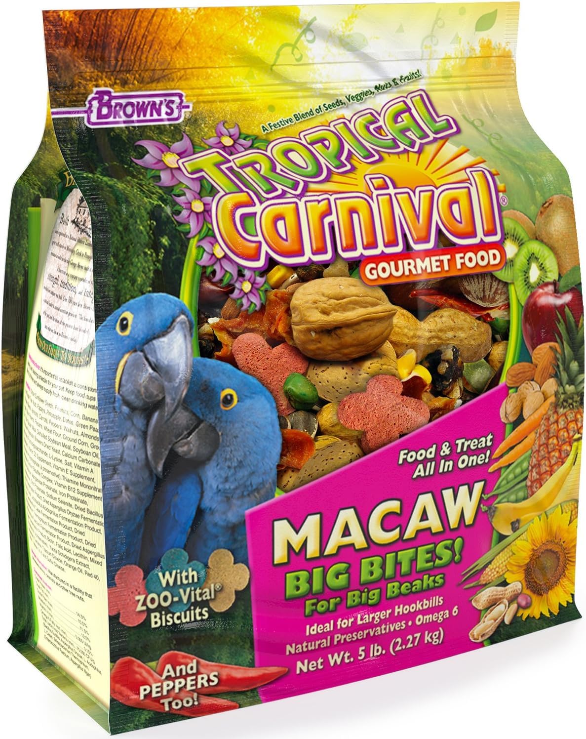 Tropical Carnival macaw big bites bag front for balanced daily nutrition.