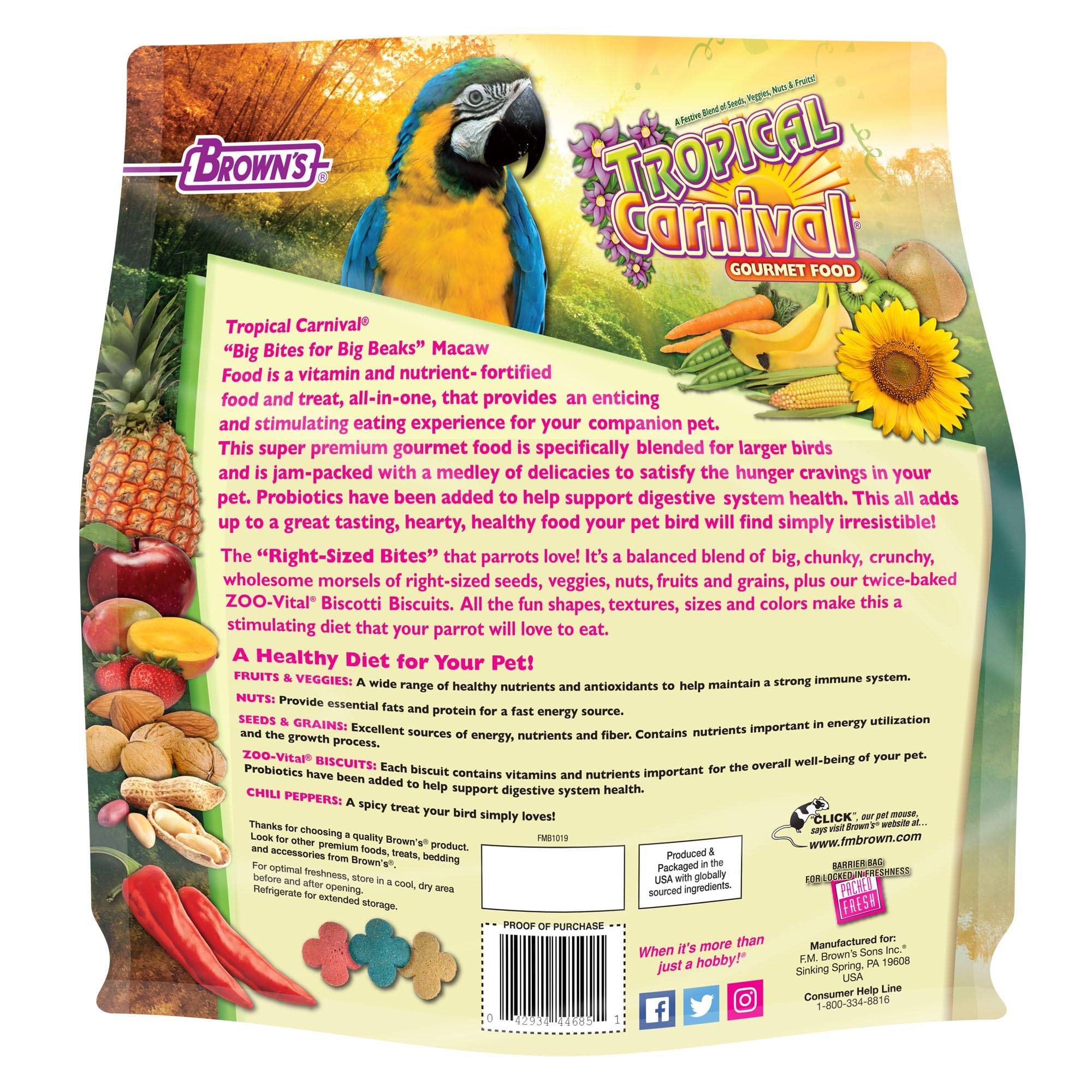 Tropical Carnival macaw big bites serving bowl for easy meal times.
