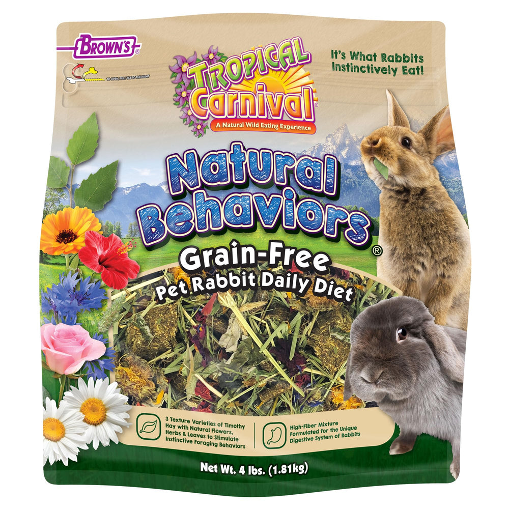 Tropical Carnival Natural Behaviors rabbit food bag promotes enrichment for rabbits.