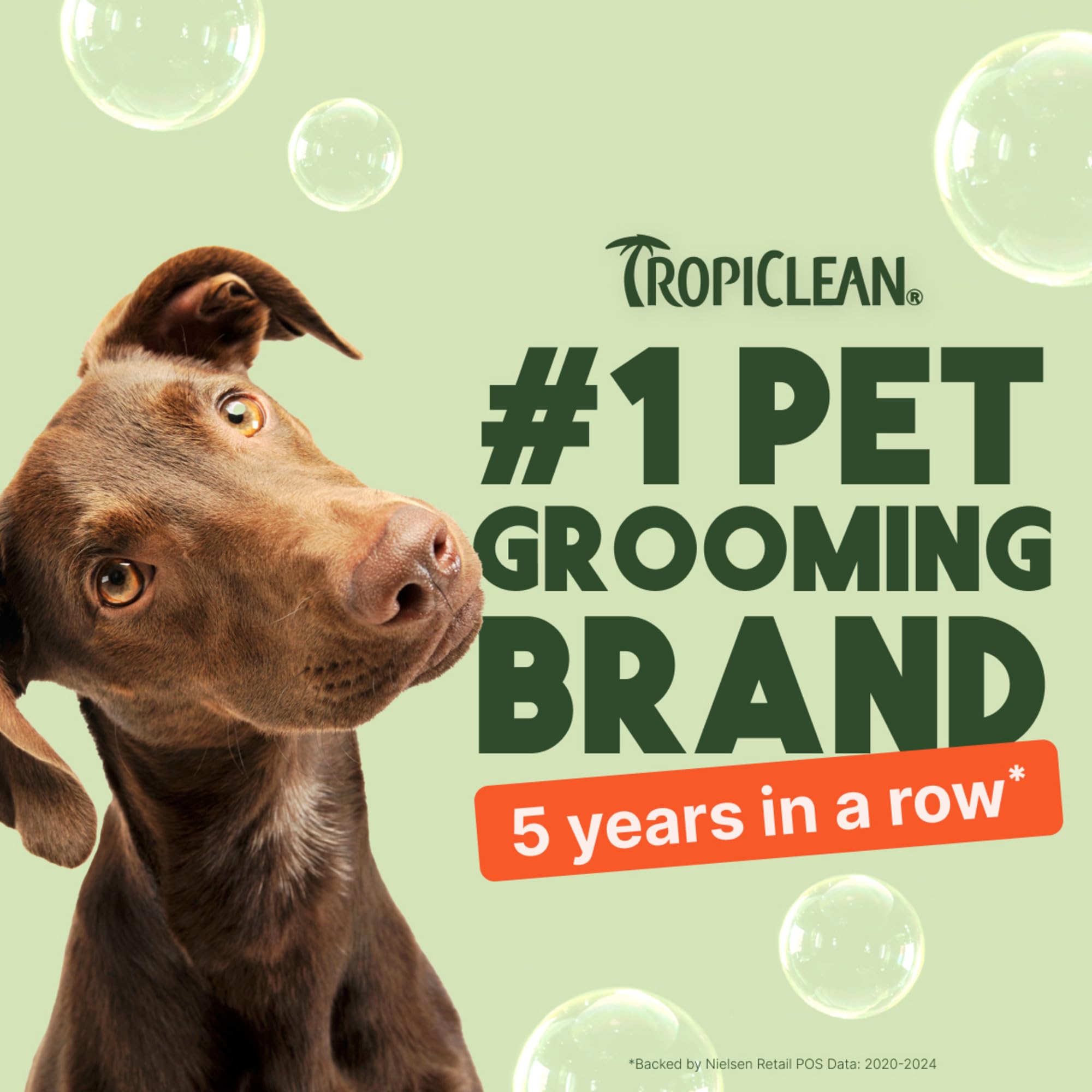 Dog enjoying bath with TropiClean lather for easier brushing