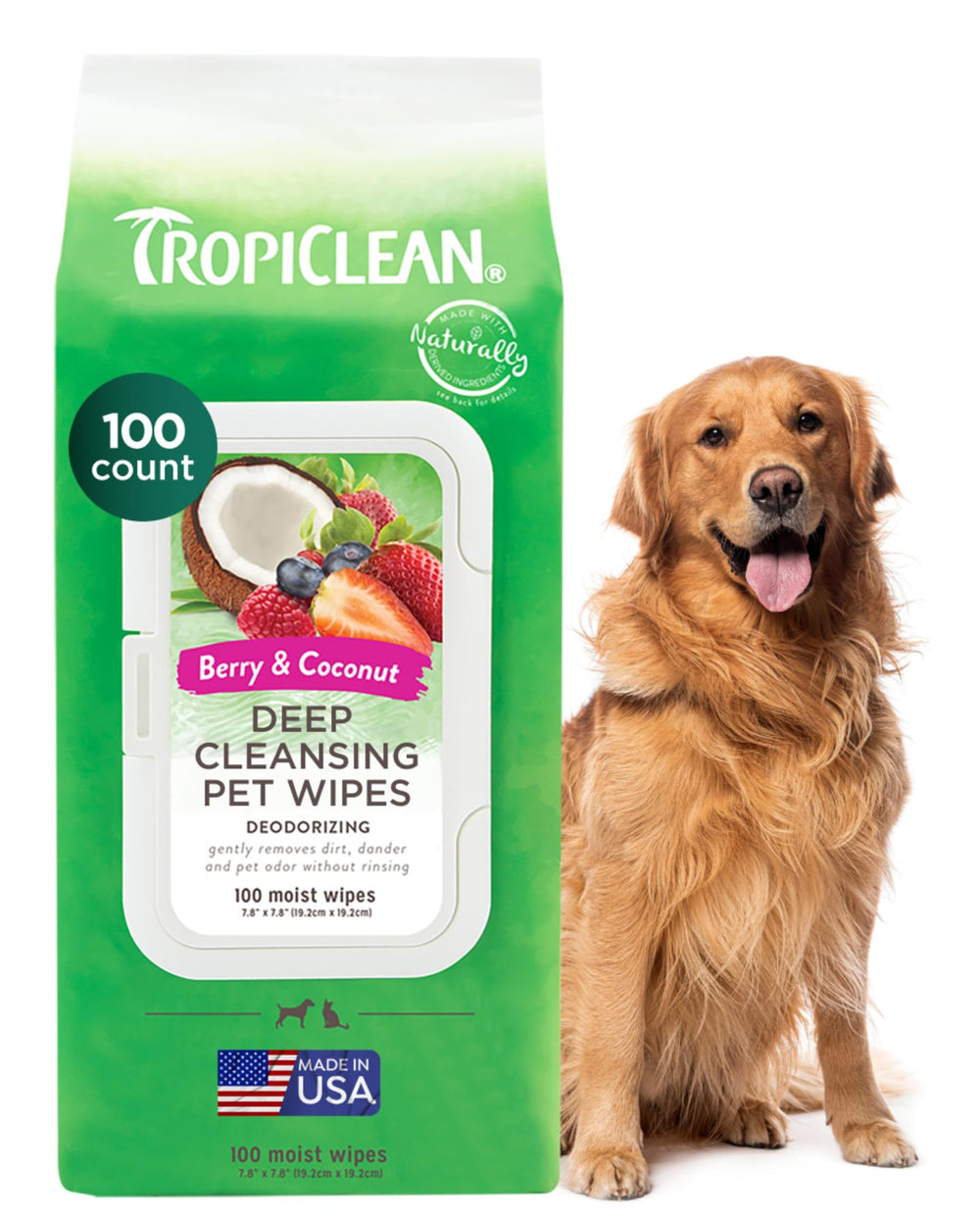 TropiClean Deep Cleaning Pet Wipes clean the face and paws for a fresh feel.