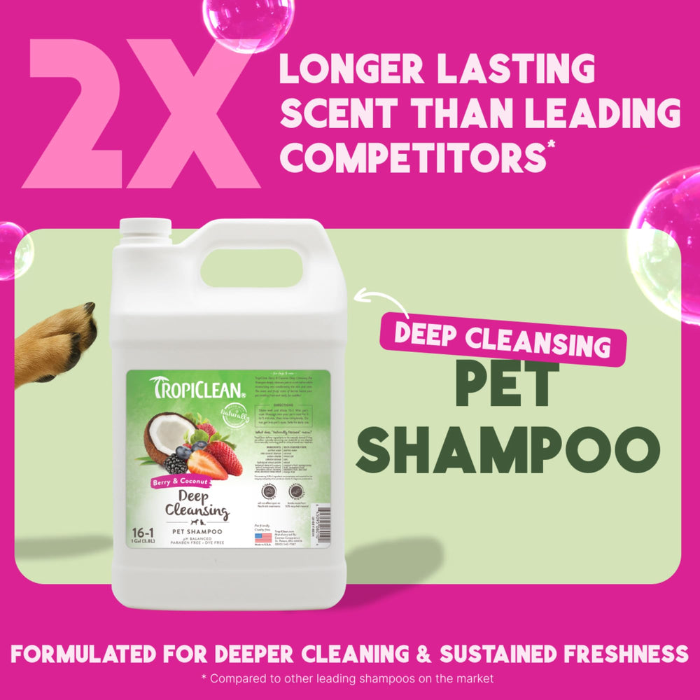 TropiClean berry lather cleanses fur with a refreshing scent