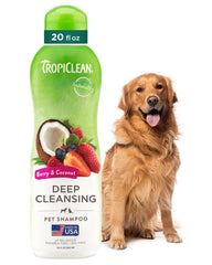 TropiClean deodorizing shampoo bottle with berry scent for pets