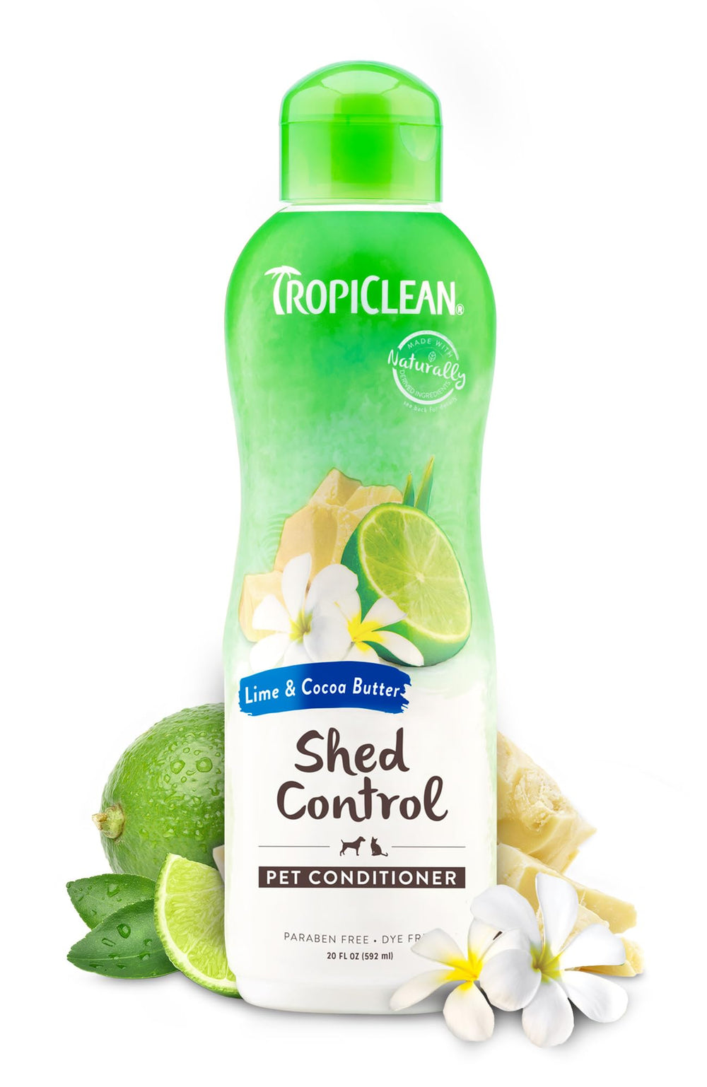 TropiClean Deshedding Conditioner bottle pour shows coat softening benefits