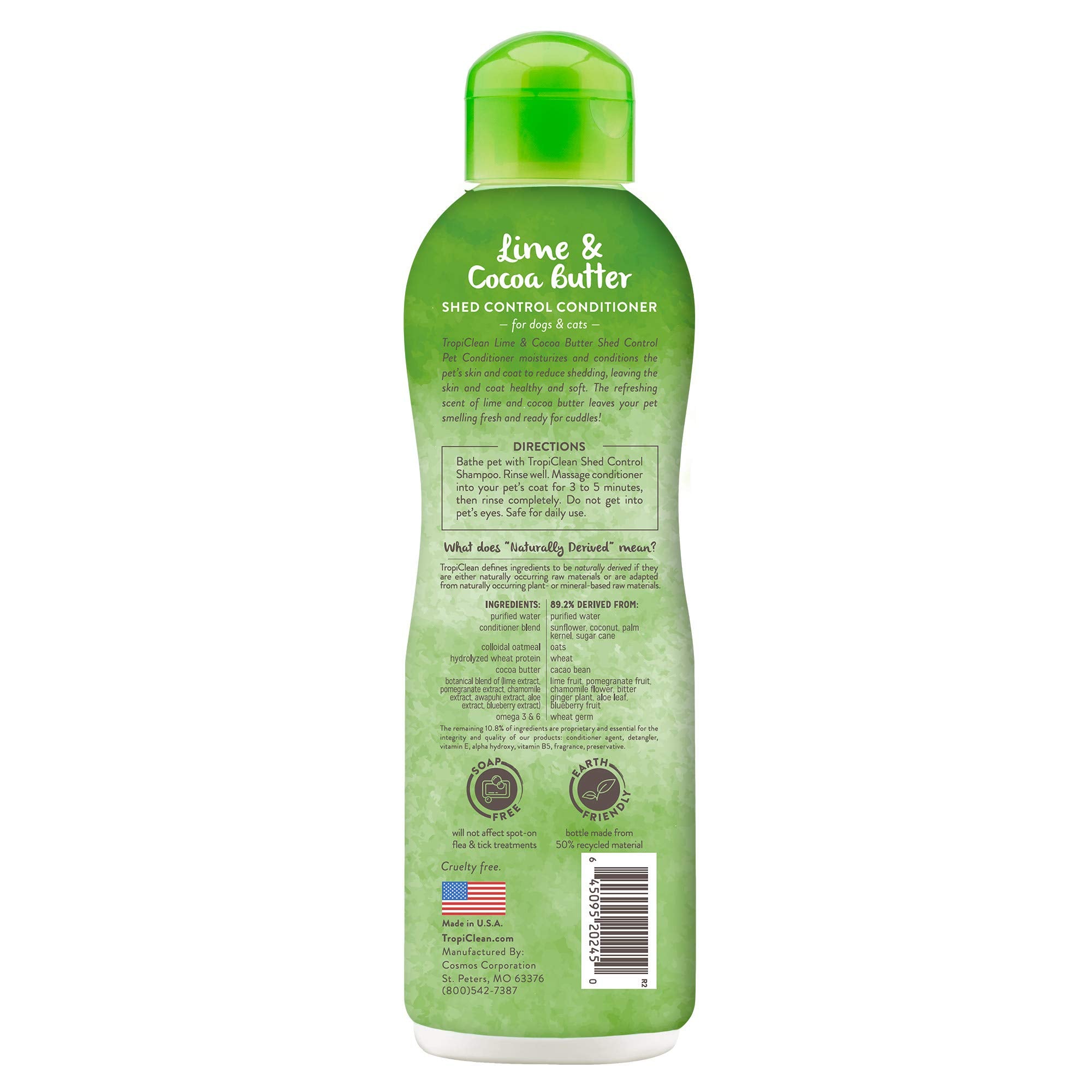 TropiClean Deshedding Conditioner label closeup highlights puppy-safe formula