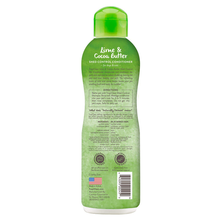 TropiClean Deshedding Conditioner label closeup highlights puppy-safe formula