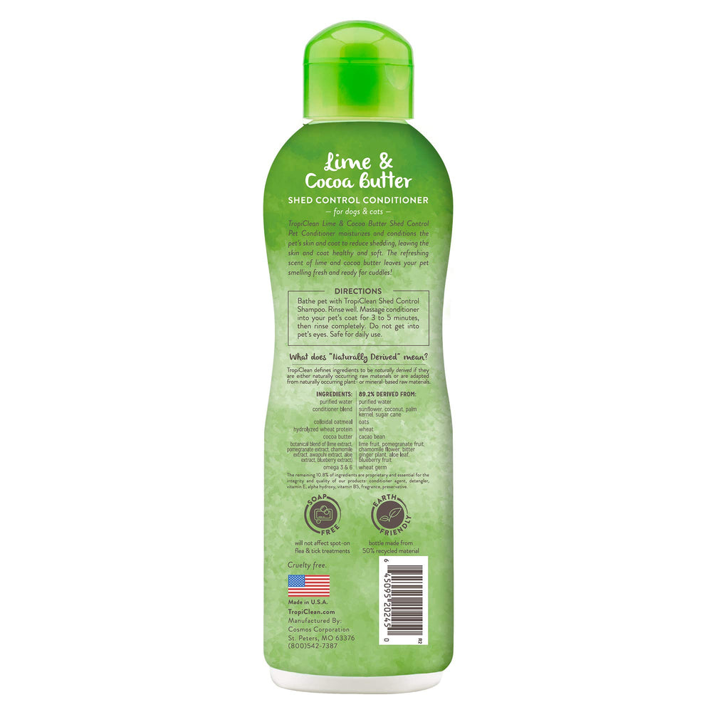 TropiClean Deshedding Conditioner label closeup highlights puppy-safe formula