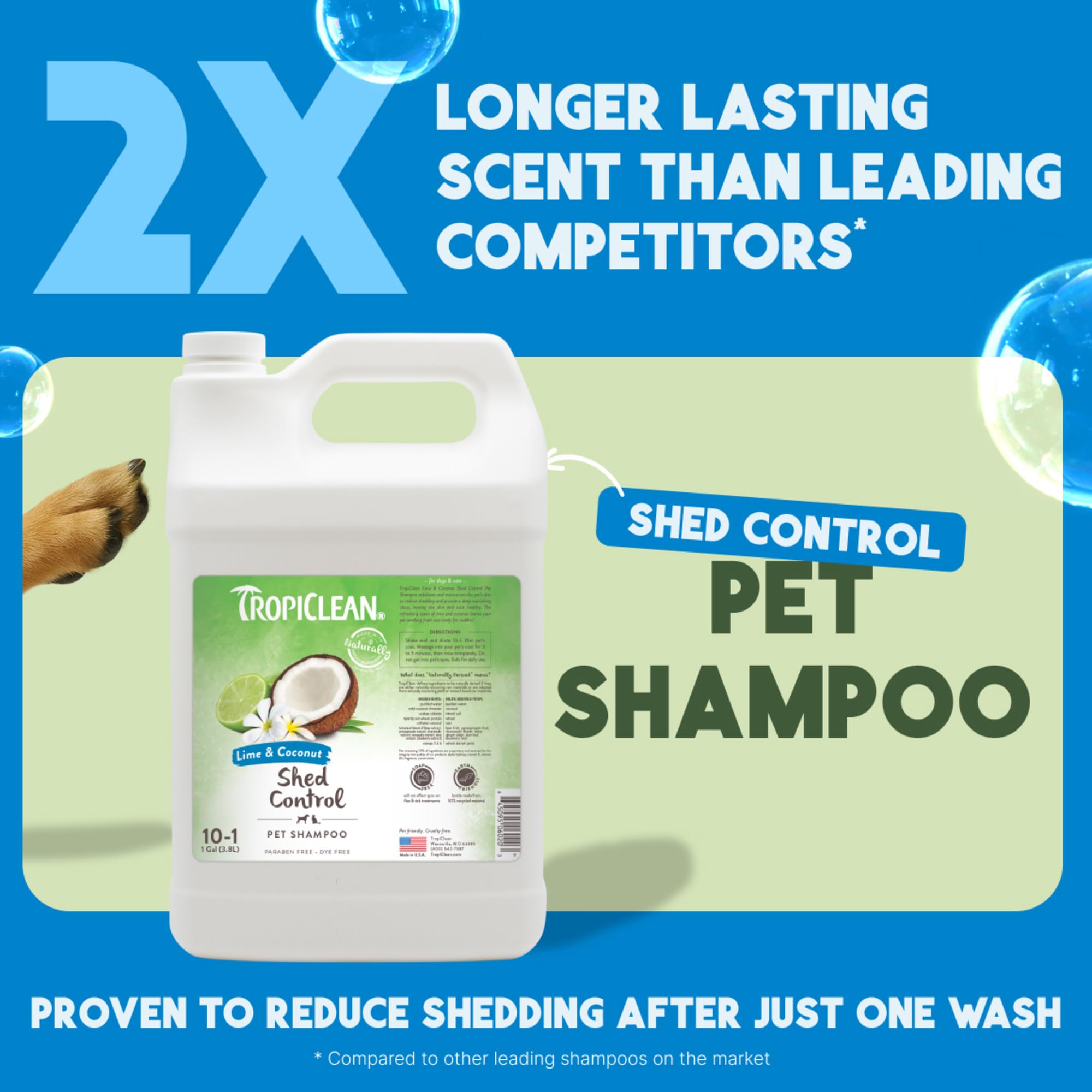 TropiClean Deshedding Dog Shampoo lather shows rich foam for a thorough clean.