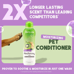 TropiClean conditioner applied to dog's coat for detangling ease.