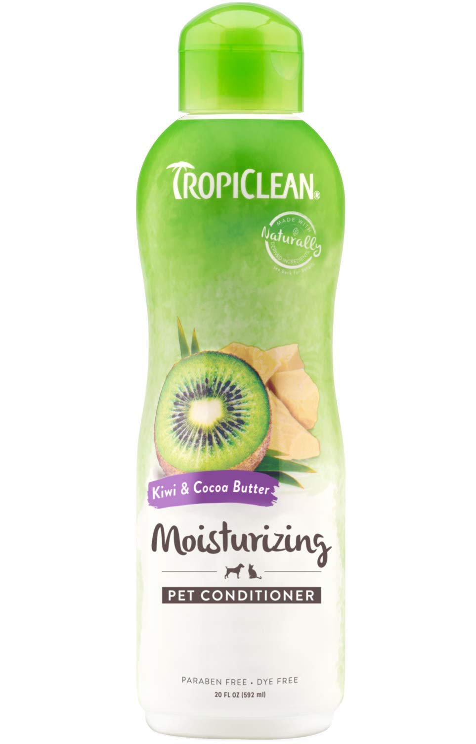 TropiClean dog conditioner bottle with kiwi cocoa butter scent.