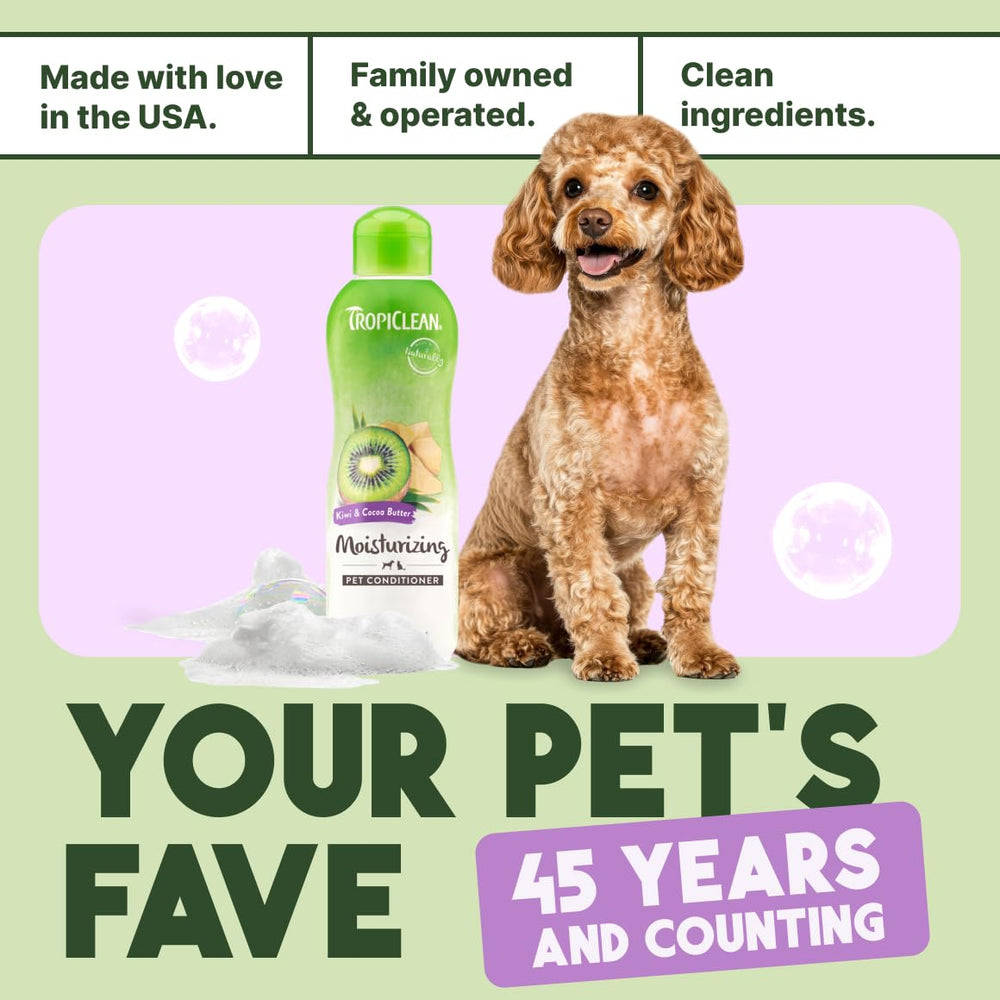 USA-made TropiClean conditioner packaging signals quality.