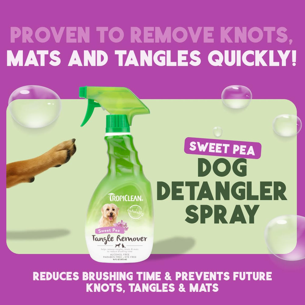 TropiClean detangler spray mist-on-fur eases tangles during grooming.