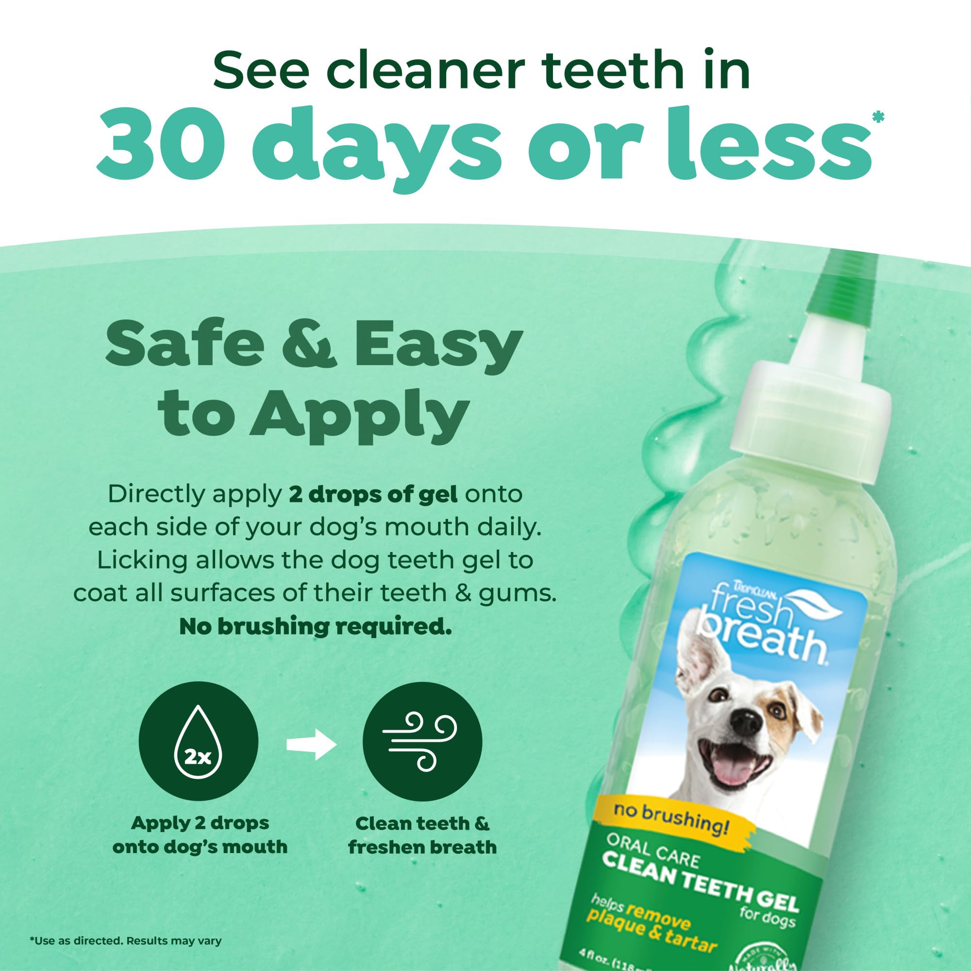 TropiClean gel spread on teeth promotes a cleaner mouth.