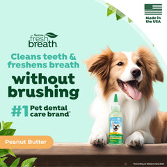 TropiClean no-brush application for dog teeth cleaning and breath refresh.