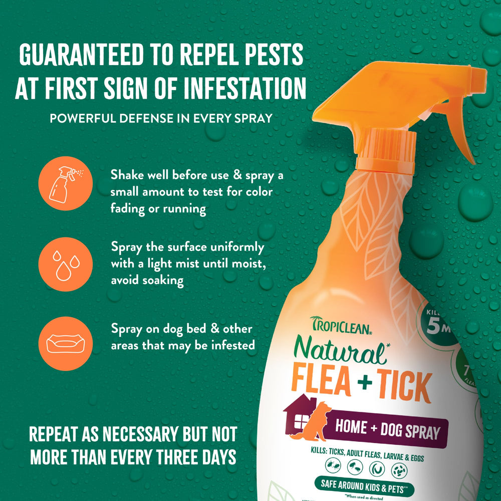 TropiClean dog-safe spray for carpets—gentle, effective on fleas and ticks.