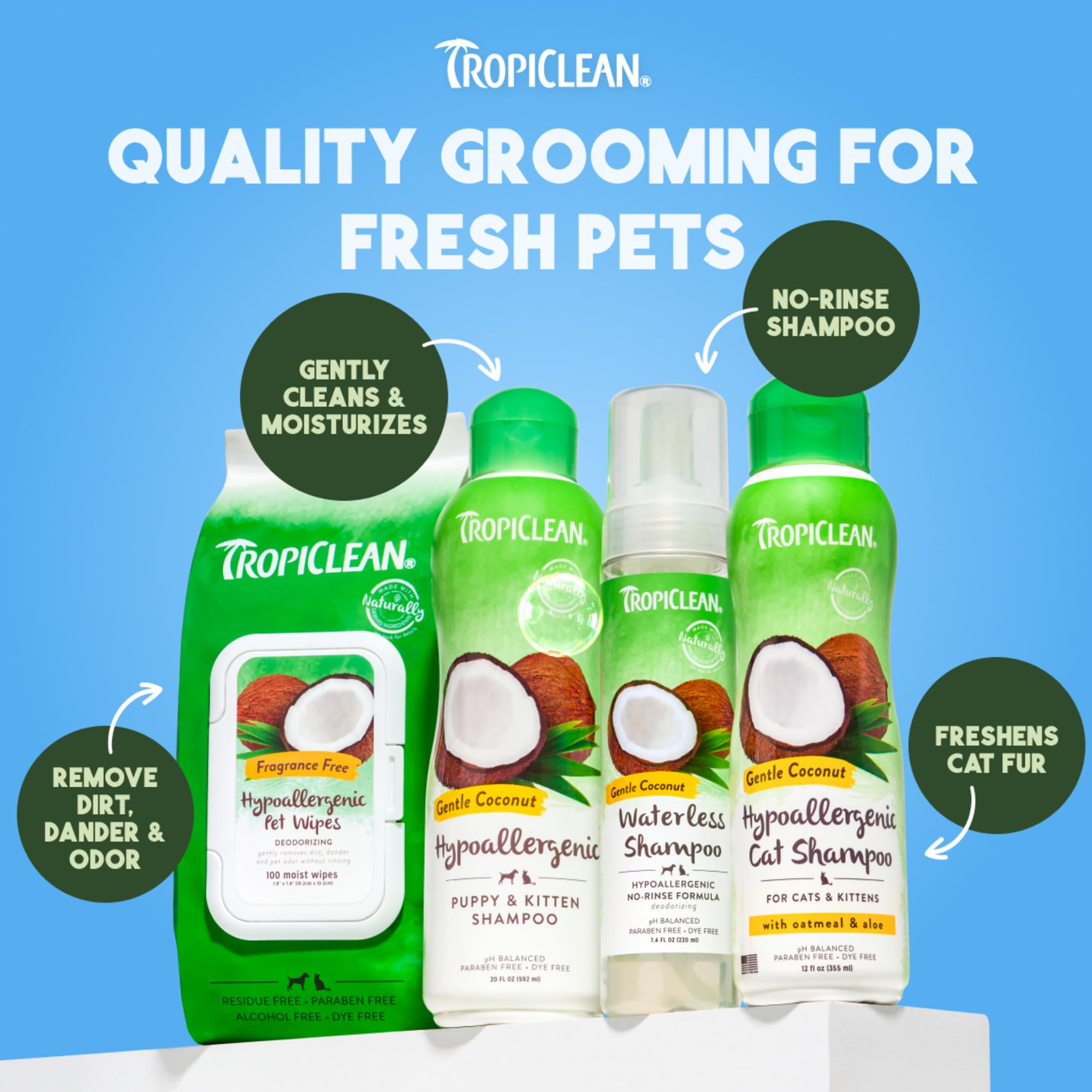 TropiClean 100ct fragrance-free wipes pack for easy home grooming.