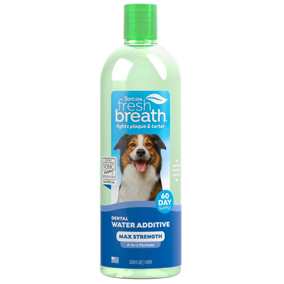 TropiClean Fresh Breath Advanced whitening bottle highlights the 3D MICROGUARD technology.