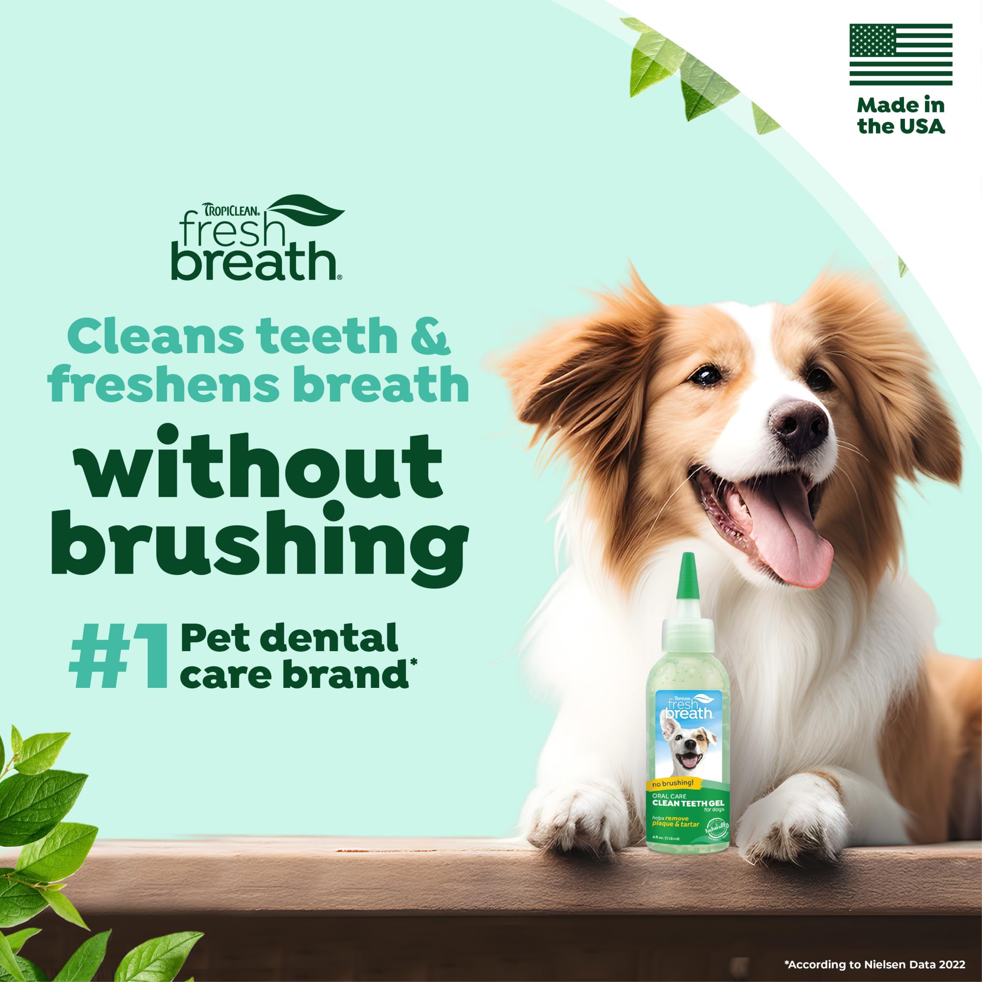 TropiClean Fresh Breath gel drop being dispensed for quick daily gum and tooth care.