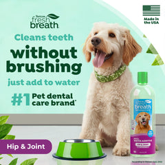 TropiClean Fresh Breath Water Additive bottle front highlights convenient, tasteless mouthwash for dogs