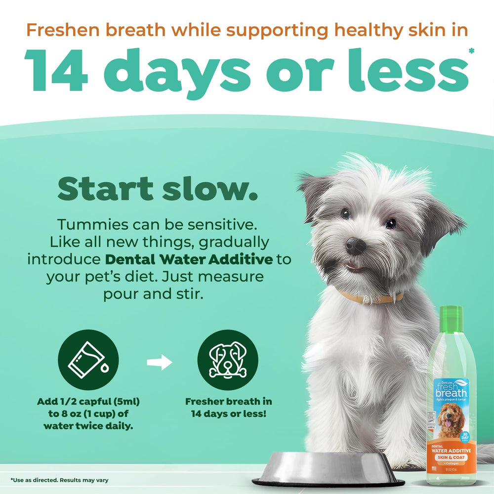 TropiClean Fresh Breath Water Additive canine coat shine visual emphasizes skin and fur support