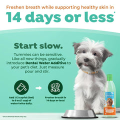 TropiClean Fresh Breath Water Additive canine coat shine visual emphasizes skin and fur support